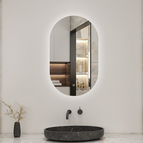 Oval bathroom mirror with led - with,