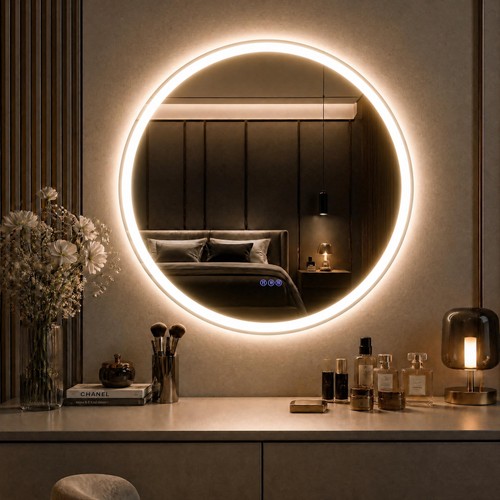 Round mirror with - lighting, 60