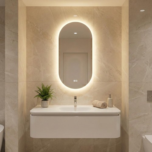 Bathroom mirror with lighting - with,